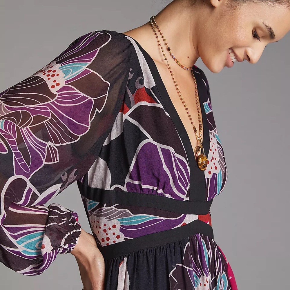 NEW Anthropologie Let Me Be Floral Chiffon MIDI Dress Z216-20 - Picture 3 of 3